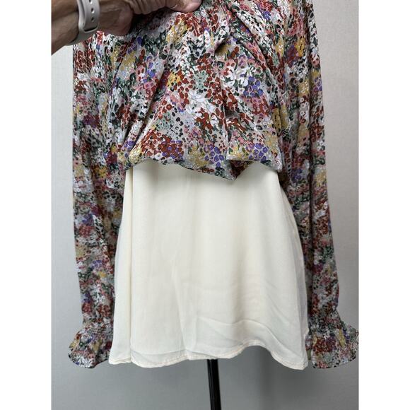 Entro Womens M Floral Top Long Sleeve Blouse Ruffle Cuffs Peasant Fall - Picture 11 of 16